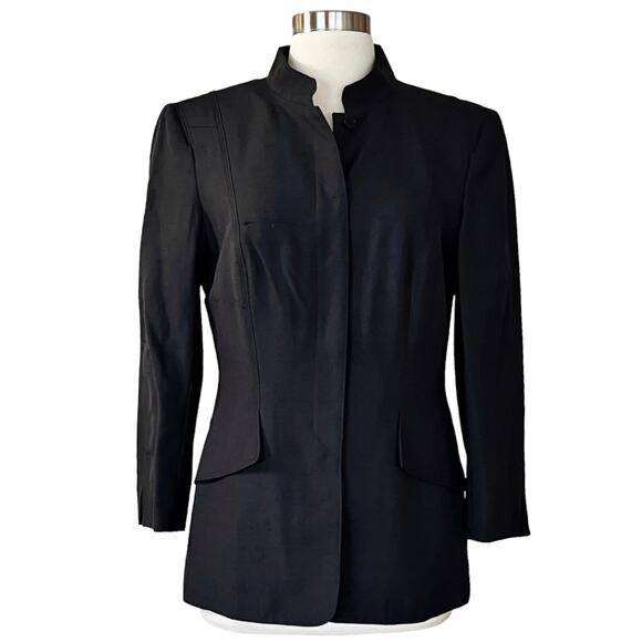 RENA LANGE Blazer Black Jacket Button Down Long Sleeves Collared Pockets EUC
